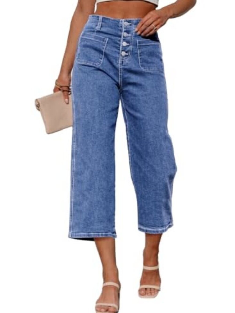Sidefeel Button-Front Barrel Leg Cropped Jeans Size 4